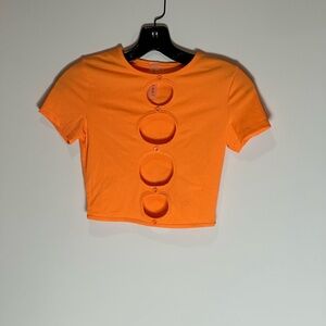 Neon orange cutout crop top rave short sleeve shirt